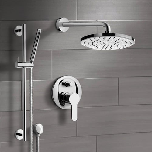 Chrome Shower System with 8 Inch Rain Shower Head and Hand Shower Remer SFR21